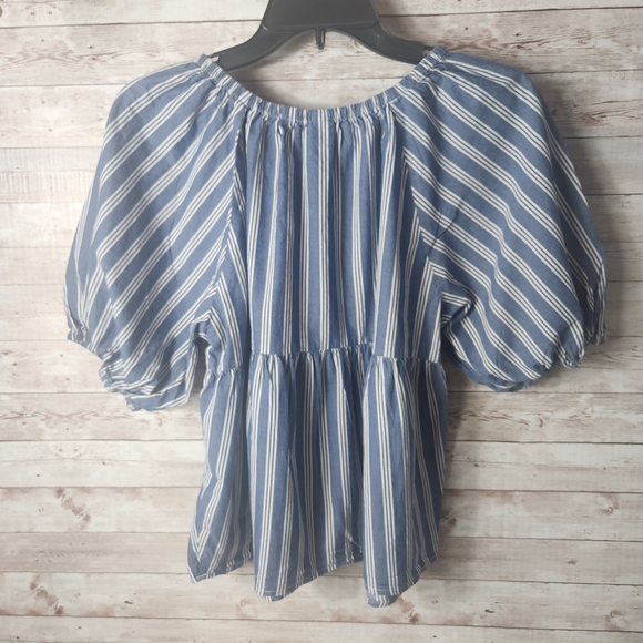 Blue Striped Off-Shoulder Women's Top - Picture 2 of 5